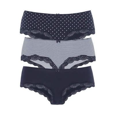 Abbildung von Lascana 3 PACK Slip Marine gepunktet gestreift uni, Damen, Größe: 32/34, uni