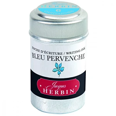 Abbildung von 6 x Herbin Tintenpatronen VE=Dose mit Stück hellblau