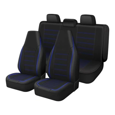 Abbildung von TOYOUN Kunstleder Sitzbezüge Auto Set Universal Klassisch Autositzbezüge Sitzschoner Schonbezug Autositz Blau für Vordersitze und Rücksitze Zubehör Innenraum