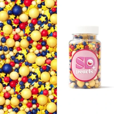Abbildung von SD Pearls Zuckerstreusel,Bunter Streuselmix,Streudekor für Torten,Cupcakes,Zuckerwatte,Cake Pops und Desserts Zuckerstreusel Babypartys,Kindergeburtstagsfeiern (Mix „Super Hero“, 100g)