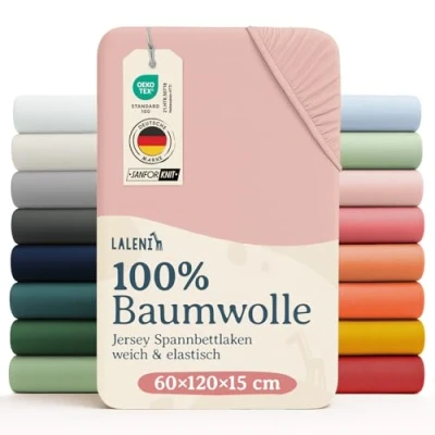 Abbildung von Laleni Jersey Spannbettlaken 60x120 cm Babybett 2er Set Oeko TEX zertifiziertes Bettlaken Kinderbett Kinderbettwäsche 100% Baumwolle Baby in Rosa