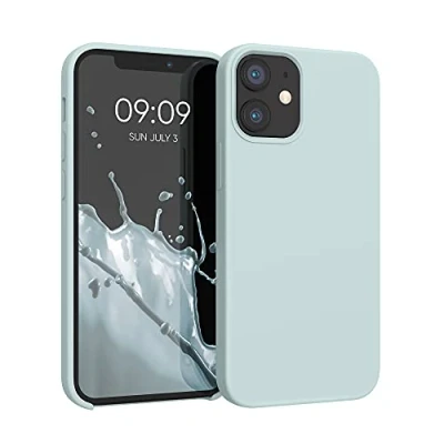 Abbildung von kwmobile Hülle kompatibel mit Apple iPhone 12 Mini Silikon Handy Case Handyhülle weiche Oberfläche kabelloses Laden Cool Mint