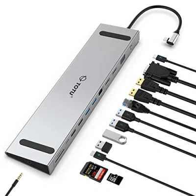 Abbildung von Dockingstation, TOTU 13 in 1 USB C Dockingstation mit Dual 4K HDMI, VGA, 82 W PD, Laptop und Ständer für MacBook Unterstützung von Triple Display unter Windows Thunderbolt 3