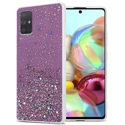 Abbildung von Cadorabo Hülle kompatibel mit Samsung Galaxy A71 4G Rundumschutz TPU Silikon Case Mädchen Glitzer Strass Design Slim Kratzfest Weiche Gummi Bling Schutzhülle für in Lila