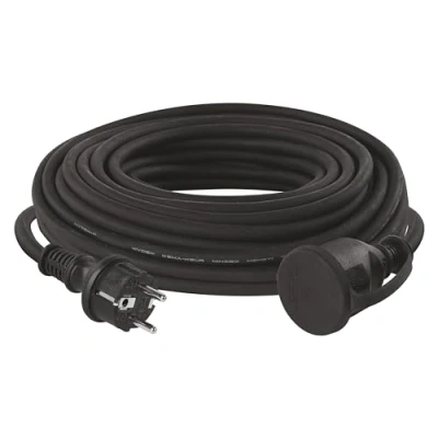 Abbildung von EMOS IP44 Verlängerungskabel 20m 1 Schuko Steckdose Wasserdicht, Schlagfest, Temperatur &amp; Ölbeständig 230 V, 16 A, 3680 W Gummi Isolierung H07RN F3G 1,5 mm2 Für Außenbereich Schwarz