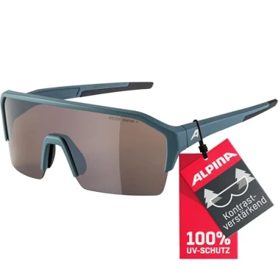 Abbildung von ALPINA RAM HR Q LITE Verspiegelte, Kontrastverstärkende &amp; Beschlagfreie Sport Fahrradbrille Mit 100% UV Schutz Für Erwachsene, dirt blue matt, One Size