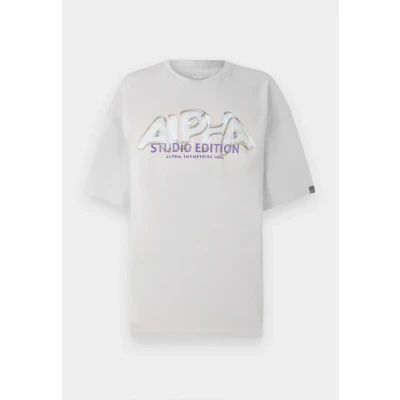 Abbildung von Alpha Industries Studio Edition VIBE Tshirt print, Damen, Größe: Large, Pastel grey
