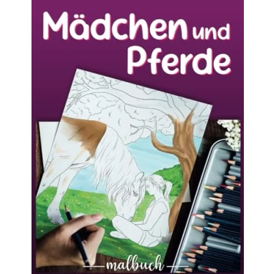 Abbildung von Mädchen und Pferde: Schöne Motive zum Ausmalen: ab 8 Jahren, Perfekt für junge Teenager
