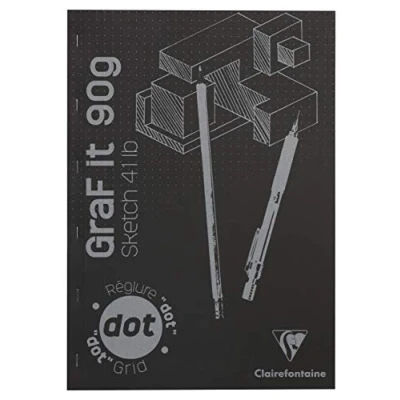 Abbildung von Clairefontaine 96845C Skizzenblock Graf it, DIN A3, 29,7x42 cm, 80 Blatt, 90g, DOT Lineatur, geheftet, ideal für Trockentechiken, 1 Stück, Schwarz