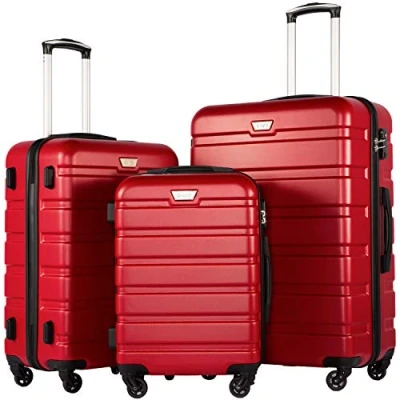 Abbildung von COOLIFE Koffer Premium Hartschalenkoffer Trolley Rollkoffer Reisekoffer Kofferset Handgepäck mit TSA Schloss und 4 Rollen (Spinell rot, Set)