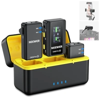 Abbildung von NEEWER CM28 PRO Drahtloses Lavalier Ansteckmikrofon System mit Ladekoffer 48KHz 16 Bit Unkomprimiertes Audio Rauschunterdrückung 4GB Speicher 9Std Aufnahme Kompatibel iPhone iPad Android Kamera PC