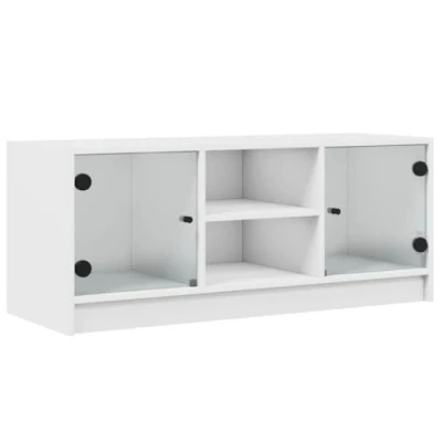 Abbildung von vidaXL TV Schrank mit Glastüren, Fernsehschrank Stauraum, Fernsehtisch für Wohnzimmer, Lowboard Möbel, Modern, Weiß Holzwerkstoff