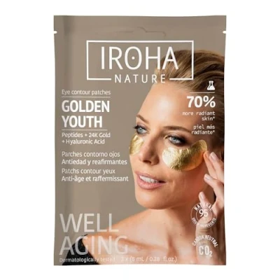 Abbildung von Iroha Nature Foil Divine augenpads 2 Stk. Extra aufhellend mit Platin, Kollagen und Hyaluronsäure eye patches 24K Gold Ergebnisse in 15 Minuten Mehr Festigkeit Elastizität