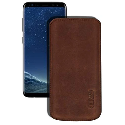 Abbildung von Suncase Original Tasche für Samsung Galaxy S9 *Ultra Slim* Leder Etui Handytasche Ledertasche Schutzhülle Case Hülle (mit Rückzuglasche) in antik Coffee