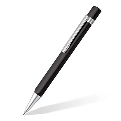 Abbildung von STAEDTLER TRX 766TRX9 07ST Drehbleistift (ergonomische Dreikantform, matte samtweiche Aluminium Oberfläche, Metallclip, Drehmechanismus, Minenstärke 0,7 mm) schwarz
