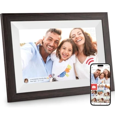 Abbildung von Hesmor 10,1 Zoll Digitaler Bilderrahmen WLAN, 1280x800 HD IPS LCD Touchscreen Elektronischer Bilderrahmen, Automatische Rotation, 32GB Speicher, Teilen Sie Fotos sofort über Frameo von überall