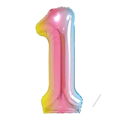 Abbildung von Geburtstag zahlen luftballon 1 jahre Folienballon XXL Kindergeburtstag Deko Regenbogen Farbverlauf Riesen in 40&quot; 101cm Geburtstagsdeko Ballon Zahl zum Helium