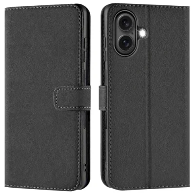 Abbildung von Verco Handyhülle für iPhone 16 Plus Hülle, Bookcase Tasche Flipcover Case [Kartenfächer/Aufstellfunktion], Schwarz