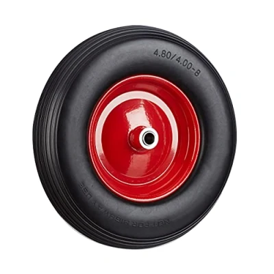 Abbildung von Relaxdays Schubkarrenrad 4.80 4.00 8, Vollgummireifen u. Stahlfelge, Ersatzrad pannensicher, 100kg Traglast, schwarz rot