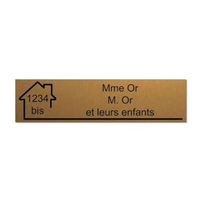 Abbildung von Namensschild für Namen und Nummer, selbstklebend, 10 x 2,5 cm, personalisierbar, 1 bis 3 Zeilen, gebürstetes Gold