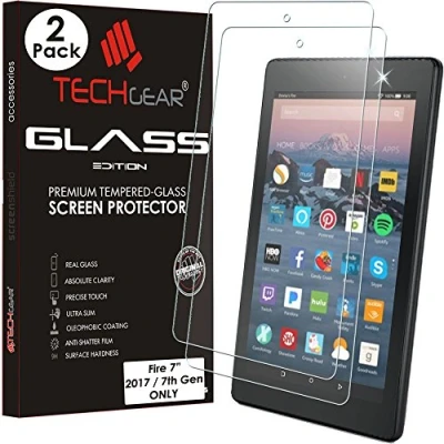 Abbildung von TECHGEAR [2 Stück] Glas Schutzfolie kompatibel mit Amazon Fire 7 Alexa Tablet (2019 9. Gen / 2017 7. Gen) Anti Kratzer Schutzabdeckung