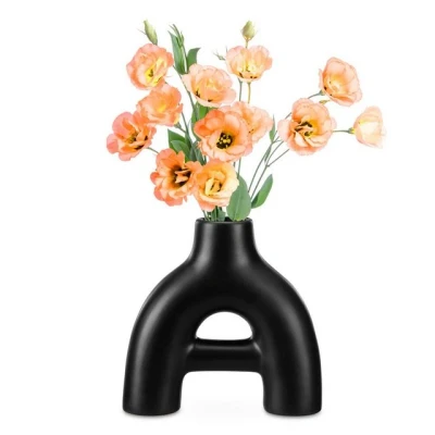 Abbildung von Navaris Dekovase Deko Vase modern schwarz Wohnzimmer Blumenvase Pampasgras Donut (1 St)