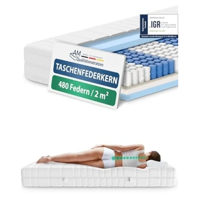 Abbildung von AM Qualitätsmatratzen Orthopädische 7 Zonen Taschenfederkernmatratze 70x200 cm H2 Matratze Made in Germany