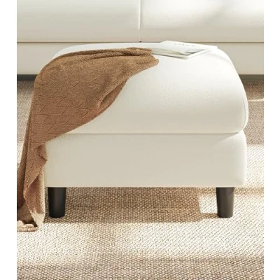 Abbildung von Welzona Hocker Mit Stauraum, Teddy Sitzhocker, Werkzeuglose Einrichtung Fusshocker, Ganz Holz Polsterhocker, 68cm Couch Wohnzimmer, Ottomane, Fußhocker, Sitzbox, Sitztruhe, Fußbank, Beige Weiß