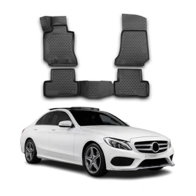 Abbildung von OMAC Gummimatten Fußmatten kompatibel mit Mercedes C Klasse W205 2014 2021 TPE Schwarz 4X