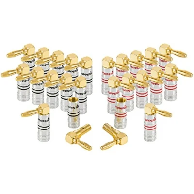 Abbildung von POPPSTAR 24x High End Bananenstecker gewinkelt (bis 6 mm², 24k vergoldete Kontakte, 12x schwarz, rot)