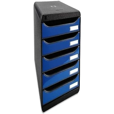 Abbildung von Exacompta 3097279D Premium Ablagebox mit 5 Schubladen für DIN A4+ Dokumente. Stapelbare Schubladenbox hoher Kapazität mehr Platz auf dem Schreibtisch Big Box Iderama SchwarzEisblau