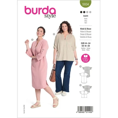 Abbildung von Plus Size Kleid / Bluse Burda 5934 44 54