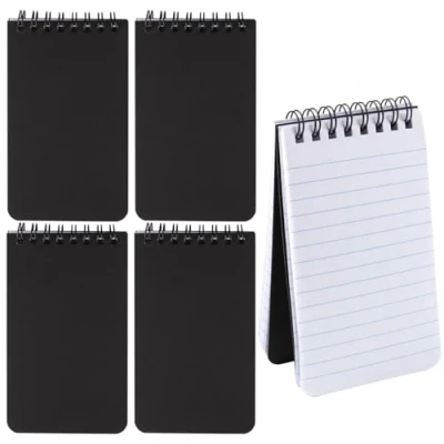 Abbildung von GEBETTER 4 Stück x 75 Blätter Mini Notizblock A7 Notizbuch Klein Spirale Pocket Notizheft mit schwarzer Abdeckung Linierte Notebook für Schulsachen Lernen zubehör Treffen Schule Büro Memos