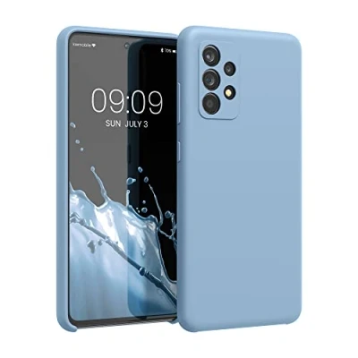 Abbildung von kwmobile Hülle kompatibel mit Samsung Galaxy A52 / 5G A52s Silikon Handy Case Handyhülle weiche Oberfläche kabelloses Laden Taubenblau