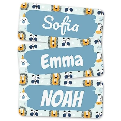 Abbildung von melu kids® Personalisierte Namensaufkleber Kinder Kleidung &amp; Sonstiges (50 Stück) Kita/Schule Namensschilder waschmaschinenfest und personalisiert (Tiere)