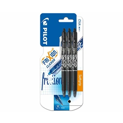Abbildung von Pilot Clicker Tintenroller, einziehbar, radierbar, 0,7 mm Spitze, Schwarz, 3 Stück