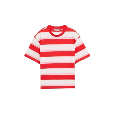 Abbildung von TOM Tailor Denim Striped BOXY Tshirt print, Damen, Größe: XXL, White red pink stripe