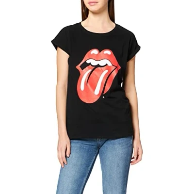 Abbildung von MERCHCODE Damen Rolling Stones Tongue T shirt, Schwarz, L EU