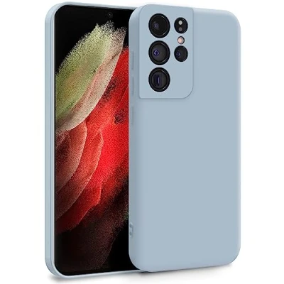 Abbildung von MyGadget Hülle für Samsung Galaxy S21 Ultra Zweilagige Handyhülle mit Kameraschutz Cover Innenfutter &amp; Silikon außen Hell Blau