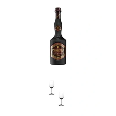 Abbildung von Papidoux Calvados XO Frankreich 0,7 Liter + Nosing Gläser Kelchglas Bugatti mit Eichstrich 2cl und 4cl 2 Stück