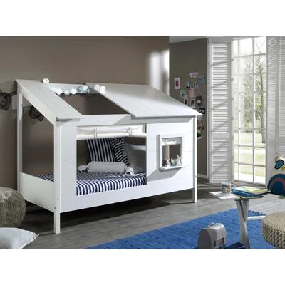 Abbildung von Vipack Hausbett &quot;Hausbett&quot;, (Made in Europe), mit Vorhang Set, offenem Dach, Liegefläche 90 x 200 cm, weiß lackiert