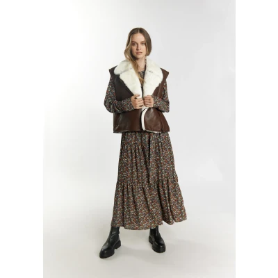 Abbildung von DREIMASTER Vintage Damen Lederweste XL / Braun 100% Lammleder
