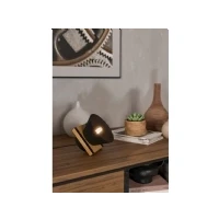 Abbildung von Eglo 43959 Tischleuchte MACCLES Stahl, Holz schwarz, braun E27 1X15W H:15cm Ø18cm mit Kabelschalter