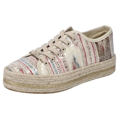 Abbildung von Rieker Plateausneaker mit jutebezogener Plateausohle, Freizeitschuh, Halbschuh, Schnürschuh