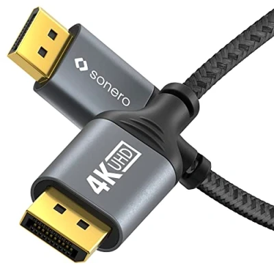 Abbildung von Sonero® 4K DisplayPort Kabel 1.2, Stecker auf Stecker, 60Hz, 2K 144Hz, Baumwollmantel, grau/schwarz, 1,00 Meter