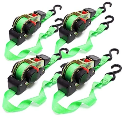 Abbildung von Wiltec Automatik Zurrgurt 4er Set 320 daN Zuglast 1,8m x 25mm PES Spanngurt mit S Haken selbstaufrollend