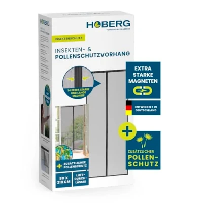 Abbildung von HOBERG Insekten &amp; Pollenschutzvorhang Fliegengitter Tür mit XXL Magnetbändern Insektenschutz für Balkontür Pollenschutzgitter ideal auch als Fliegenvorhang 80 x 210 cm