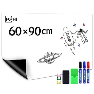 Abbildung von Whiteboard Magnetisch Folie 90 x 60 cm, Magnetfolie Selbstklebend Stark Abwischbare Magnet Tafel Weiß, Inklusive Marker &amp; SchwammMagnetes, Gelten Büro, Tafelfolie