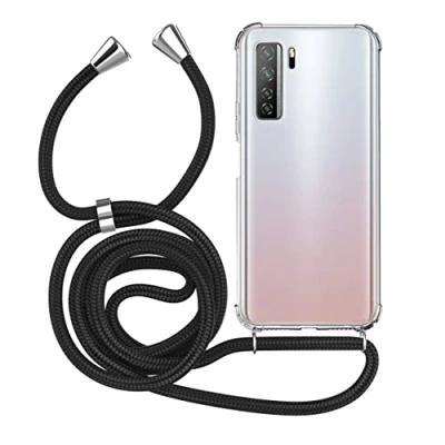 Abbildung von MyGadget Handykette für Huawei P40 Lite 5G [ TPU Hülle mit verstellbaren Band ] Handyhülle Handyband zum Umhängen Kordel Schnur Case Schutzhülle Schwarz