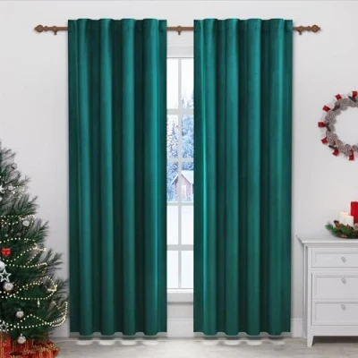 Abbildung von WOLTU 2 Stücke Samtvorhänge Blickdicht Verdunklungsvorhang mit Kräuselband Thermogardine, 300 g/m² Schwere Samtige Verdunkelungsgardinen für Schlafzimmer Wohnzimmer, 140x270 cm(B x H) Dunkelgrün